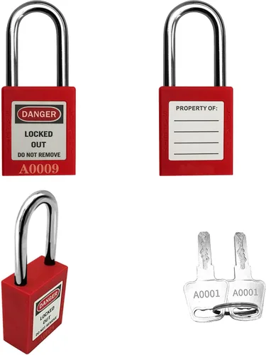 Vista 5 de SAFBY Loto - 7 candados de bloqueo diferentes con llave con 10 etiquetas de bloqueo, candados seguros para estaciones y dispositivos con 7 números