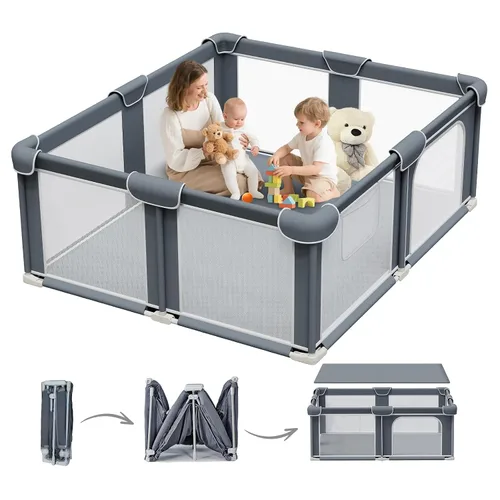 Vista 9 de G TALECO GEAR Corralito plegable para bebés y niños pequeños, patio de juegos portátil de 50"x50" con alfombra, corral de juegos plegable para niños
