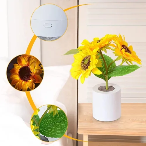Vista 2 de Luz nocturna de girasol artificial, lámpara de flores recargable por USB - 2PCS