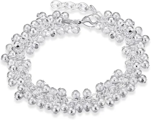 Vista 2 de Dofihy Pulseras de plata de ley S925 para mujer, pulseras para mujer, pulsera de cadena de muñeca con dije para mujer, Plata, Sin gemas.