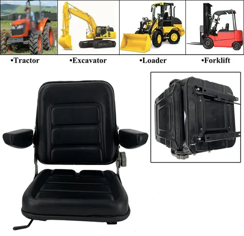 Vista 7 de Asiento universal de tractor de PVC, asiento de cortacésped ajustable, asiento plegable que incluye reposabrazos e interruptor de asiento, 15.4 x 15