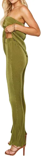 Vista 6 de NUFIWI Conjunto sexy de 2 piezas de pantalones sin tirantes para mujer, con hombros descubiertos, pantalones plisados de pierna ancha, trajes