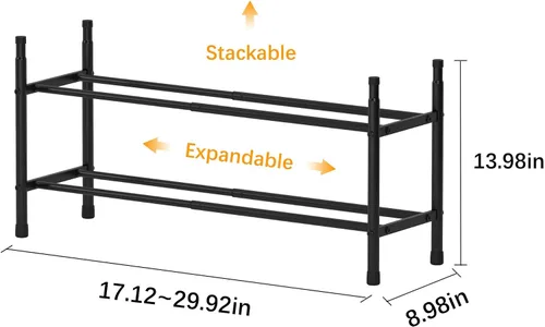 Vista 3 de TZAMLI Zapatero de metal expandible de 2 niveles para armario, organizador de zapatos apilable, almacenamiento de zapatos de metal ajustable, Negro