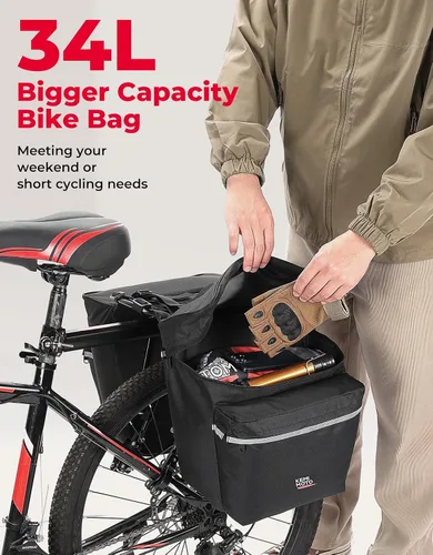 Vista 2 de KEMIMOTO - Bolsa para bicicleta alforja con cubierta anti-lluvia, bolsa de sillín de bicicleta impermeable de 34L para almacenamiento de bolsas