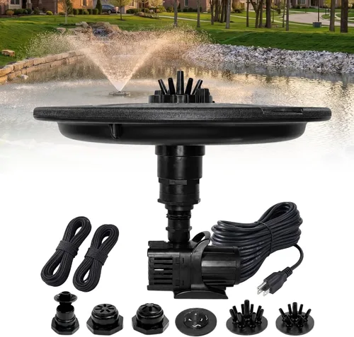 Vista 15 de Fuente flotante y aireador de 1/2 HP para estanques y lagos con cable de 100 pies 6,100 GPH, 9 spray patterns, Color-changing LED lights