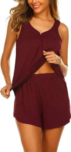 Vista 3 de Ekouaer conjunto de pijama para mujer con camiseta sin mangas y pantalones cortos