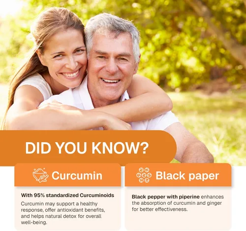 Vista 5 de Curcumina de cúrcuma 90 cápsulas vegetales con pimienta negra y jengibre para una mejor absorción 100% pura y natural Fabricado en la India