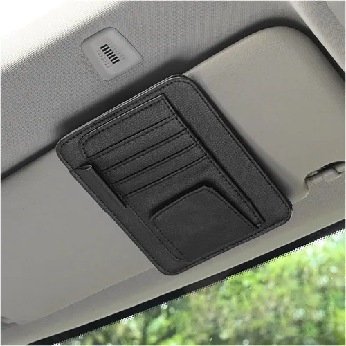 Vista 13 de Augeny Organizador de visera solar para automóvil, pequeño organizador y almacenamiento de visera, soporte para registro y documentos, accesorios