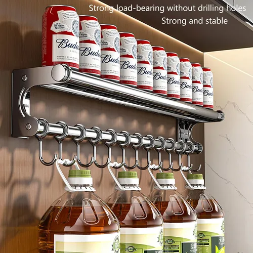 Vista 7 de Soporte de pared para cuchillos colgantes de pared, ahorra espacio, con ganchos, organizador de cocina, estante de almacenamiento para utensilios