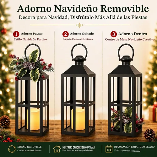 Vista 2 de Bdor Christmas Lanterns 2 Pack with LED Candles for Christmas Porch Decor