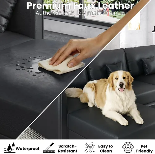 Vista 2 de LLappuil Sofá de piel sintética para sofá de apoyabrazos laterales para personalizar sofá modular seccional, impermeable, negro