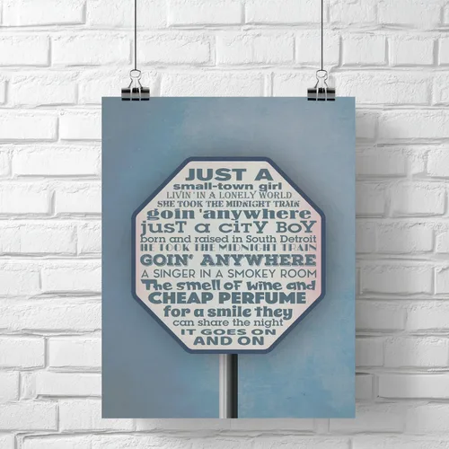 Vista 2 de Don't Stop Believin' Song - Lyrics Inspired Wall Decor Art Print Illustration - Love Song Poster Home Decor Gift for Her