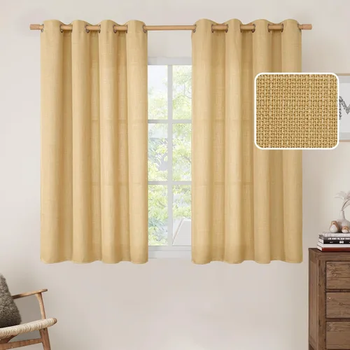 Vista 132 de LAMIT Cortinas de lino marrón caramelo para sala de estar, 84 pulgadas, de lino sintético, texturizado, filtrante de luz, paneles de privacidad