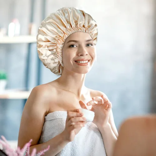 Vista 7 de Capó de satén de seda capó capó para dormir capó de satén para cabello natural capo para mujeres capó de seda para cabello natural (champán)