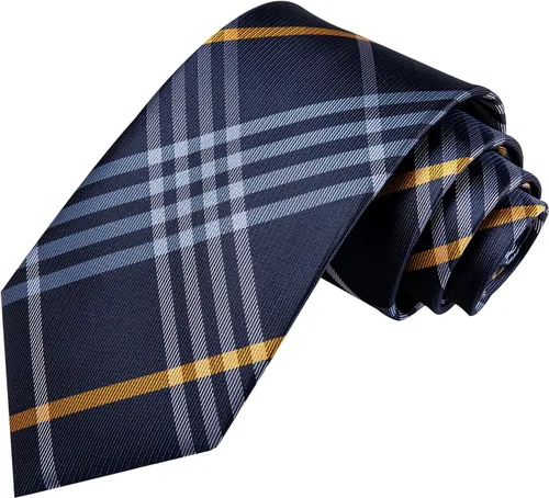 Vista 300 de Hi-Tie Corbata clásica de cachemira para hombre con pañuelo y gemelos a cuadros