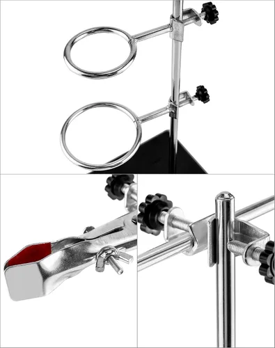 Vista 7 de QWORK Juego de Soportes de Laboratorio, Juego de Soporte de Laboratorio de Acero con Base de Hierro Fundido, Varilla de 16 pulgadas de Largo