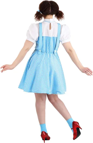 Vista 4 de Jerry Leigh Disfraz de Dorothy del mago de Oz para mujer, vestido azul de Kansas Girl para cosplay de película, obras escolares y Halloween
