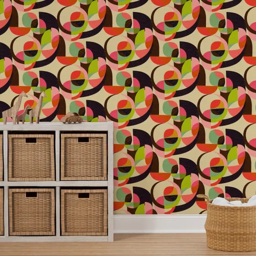 Vista 7 de Spoonflower Mid Century Modern Peel and Stick Removable Wallpaper Roll 24" x 144" Retro Nostalgic Earth Tones Geometric Self-adhesive