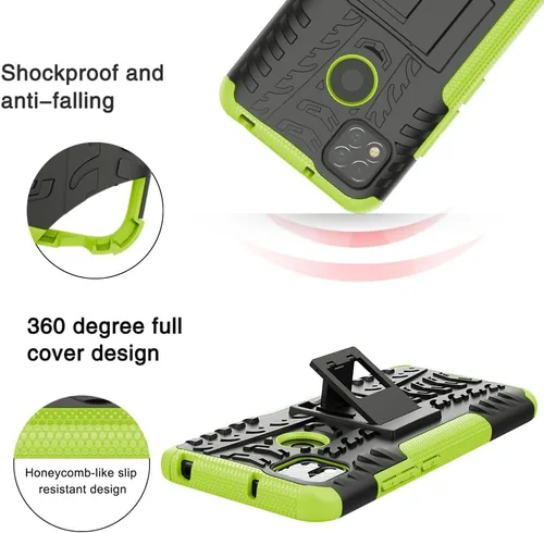 Vista 6 de Asuwish Funda de teléfono para Xiaomi Redmi 9C/10A con protector de pantalla de vidrio templado y soporte delgado, híbrida, resistente, cubierta