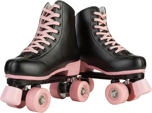 Vista 3 de Patines de ruedas para mujer, de piel sintética, para interiores y exteriores, patines brillantes para niñas o niños de 8 a 12 años