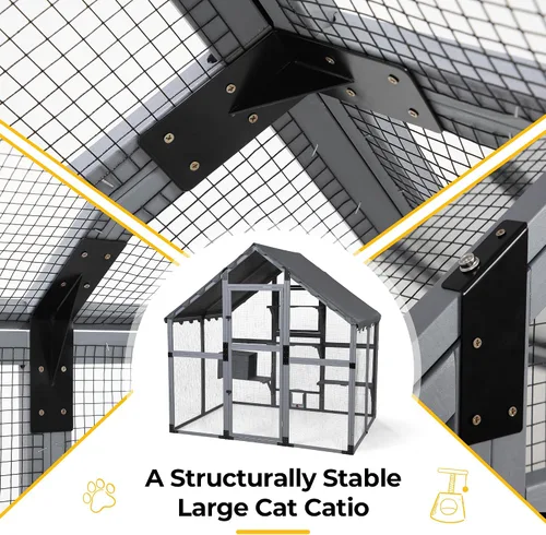 Vista 9 de COZIWOW Catio - Casa grande para gatos al aire libre, con conexión de ventana, resistente a la intemperie, condominio, plataforma, casa de animales