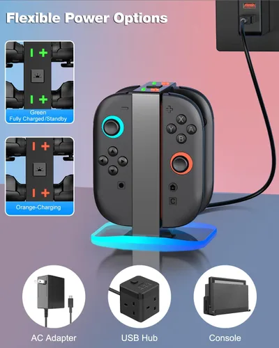 Vista 7 de Base de carga para Switch 2 mejorada para Nintendo Switch 2 Joycons, cargador Joycon 2 Estación de carga magnética rápida NS2 4 en 1 para Nintendo
