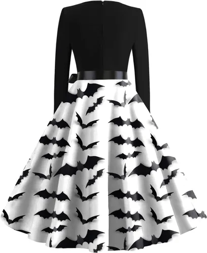 Vista 2 de Vestido de Halloween para mujer, casual, estampado de moda, vintage, de manga larga, gótico, S-2XL
