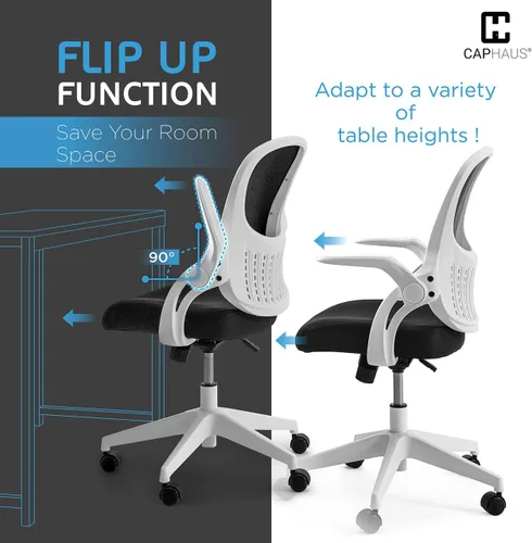 Vista 6 de CAPHAUS Silla de oficina ergonómica abatible, silla de escritorio acolchada de malla transpirable, soporte lumbar, silla giratoria con ruedas
