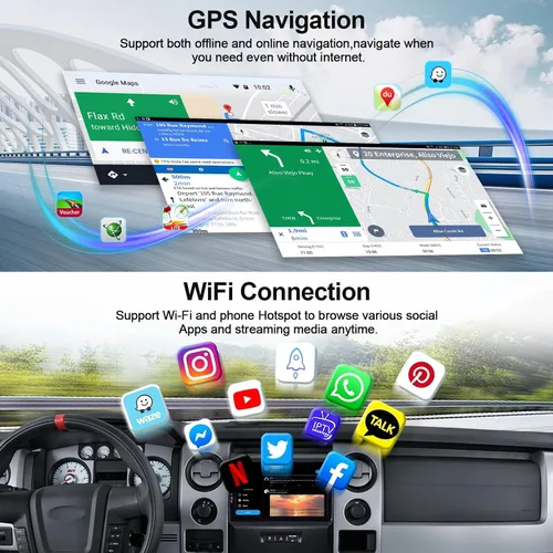 Vista 5 de 6G+128G 8-Core Android 15 Radio de coche estéreo para Ford F150 F-150 2009 2010 2011 2012 con CarPlay Android Auto 9 "IPS pantalla táctil unidad