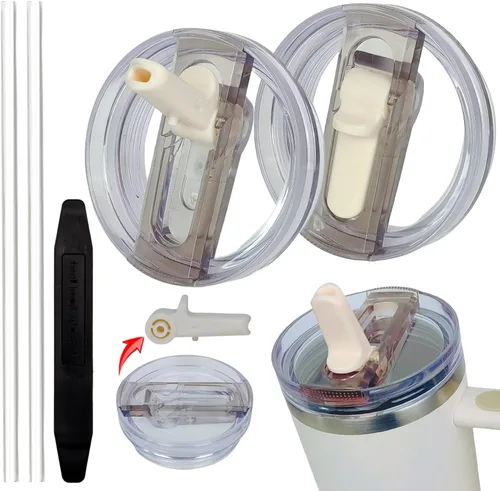 Vista 11 de Paquete de 2 tapas de repuesto con popote abatible desmontable para vaso térmico de 30 oz, compatible con Stanley Quencher ProTour, tapa a prueba