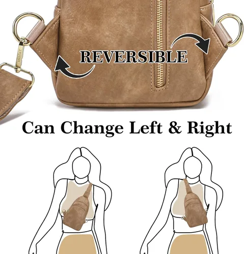 Vista 3 de Bolso cruzado pequeño, riñonera para mujeres y hombres, bolso bandolera de cuero para regalos, Estilo 5, color caqui.