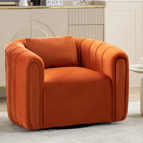 Vista 15 de ANJ Silla giratoria decorativa, silla de barril de terciopelo para sala de estar, cómodo sillón moderno, completamente montado (beige)