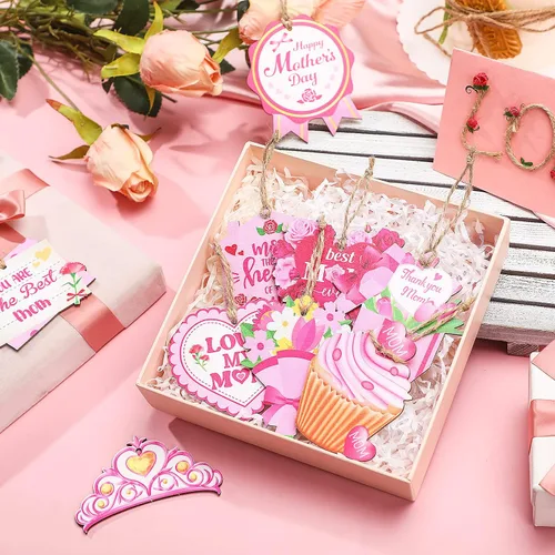 Vista 6 de FairySandy 36 piezas de adornos para el día de la madre para árbol de madera, rosa, mamá, mujeres, decoración de árbol, flores rústicas, magdalenas