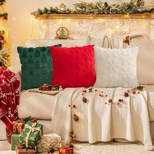 Vista 7 de Juego de 2 fundas de almohada decorativas de terciopelo de invierno con copos de nieve beige, 18 x 18 pulgadas, funda de cojín cuadrada