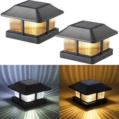 Vista 9 de Dynaming - Luces solares con tapa de llama para postes, luces solares para postes de cerca, linternas LED de llama parpadeante impermeables