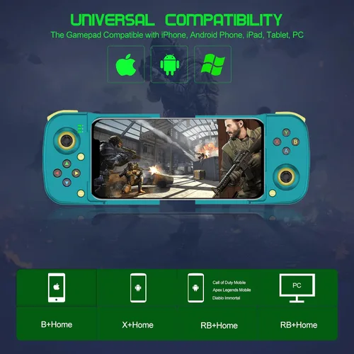 Vista 2 de Controlador de juego móvil Gamepad para iPhone iOS Android PC funciona con iPhone131211X, iPad, Samsung Galaxy, Motorola, TCL, tableta, Apex