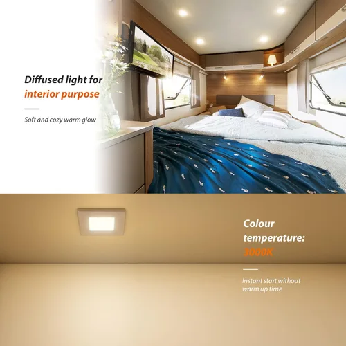 Vista 2 de Dream lighting Luces LED empotrables cuadradas para caravana, remolque, cámper, iluminación interior de 12 voltios, 3.0 W, 2.7 pulgadas, carcasa