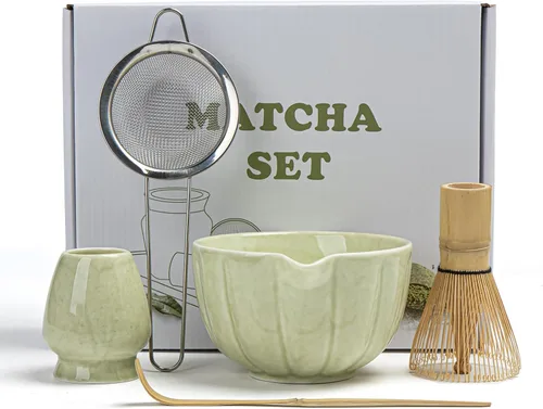 Vista 7 de Set de Batidor Matcha, Set de Matcha Incluye Tazón de Matcha de Cerámica, Batidor de Bambú, Cuchara, Soporte Chasen, Tamiz, Kit de Matcha Perfecto