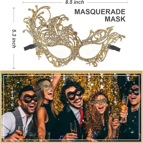 Vista 5 de Máscara de máscaras para mujeres y hombres máscara de pareja para carnaval Halloween máscara de ojos de encaje para fiesta baile de graduación bar