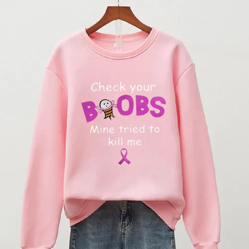 Vista 5 de Pvkarhg My Wife is a Fighter and My Hero - Sudadera para mujer con cuello redondo para concientización sobre el cáncer de mama, camisas de manga