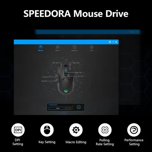 Vista 7 de Ratón para juegos con cable SPEEDORA, ratones ópticos ergonómicos de 8000 DPI con 12 modos de retroiluminación RGB, 6 botones programables, software