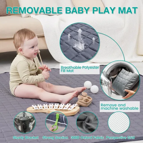 Vista 6 de Corralito plegable para bebés de 50 x 50 pulgadas, corral de juegos para bebés y niños pequeños, corral portátil, valla plegable para interiores