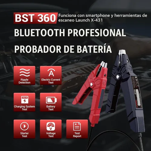 Vista 2 de Pruebador de Batería Launch, Clip de Prueba de Batería Bluetooth BST 360, Probador de Batería de Coche 12V con Sistema de Carga/Prueba de Arranque