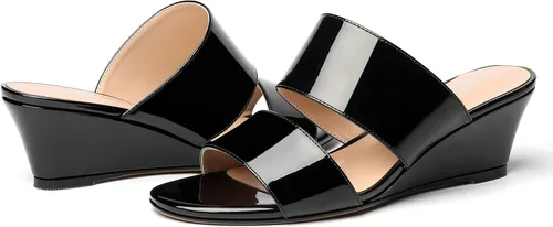 Vista 6 de WAYDERNS Sandalias de cuña de tacón bajo de dos piezas para mujer con punta abierta y puntera abierta, de 2 pulgadas
