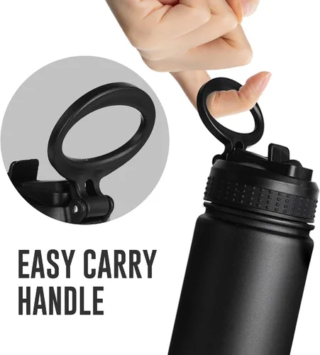 Vista 4 de Life's Easy Botella de agua aislada de acero inoxidable – Botella de agua deportiva con mango de bucle y tapa de popote de silicona biónico – Frasco