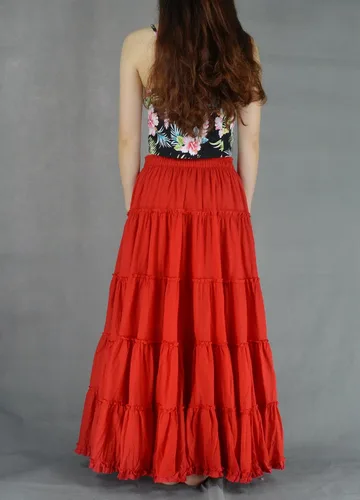 Vista 5 de Falda de mujer de algodón con 5 niveles, falda plisada de línea A larga bohemia, falda de baile gitana