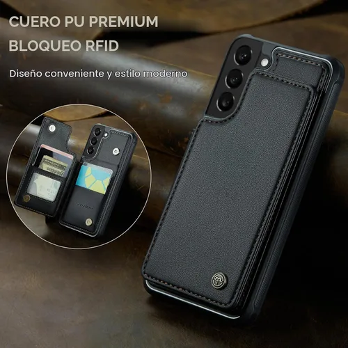 Vista 8 de Vinich Funda tipo cartera para Samsung Galaxy S22 con tarjetero, bloqueo RFID, ranuras de crédito, función atril, a prueba de golpes, para Galaxy