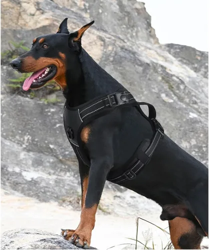 Vista 7 de Arnés para perro sin tirones con asa, chaleco táctico reflectante ajustable para perros medianos y grandes, chaleco acolchado de ajuste cómodo