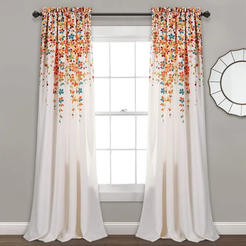 Vista 15 de Lush Decor Cenefa para ventana con flores que lloran, filtro de luz, azul y gris