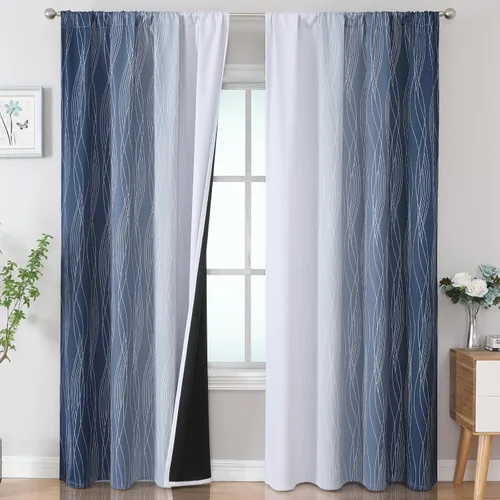 Vista 45 de Estelar Textiler Cortinas oscurecedoras beige y blanco grisáceo de 45 pulgadas de largo, cortinas graduadas con bloqueo de luz para baño, cortinas